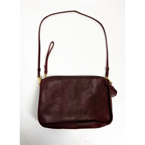 Vintage Burgundy Brown Genuine Leather Shoulder Wristlet Basic Bag - Picture 1 of 12